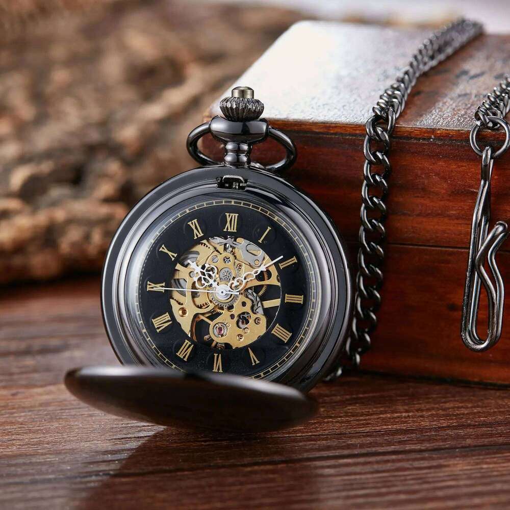 Classic double face hand winding smooth surface hollowed Roman numeral men women mechanical pocket watch