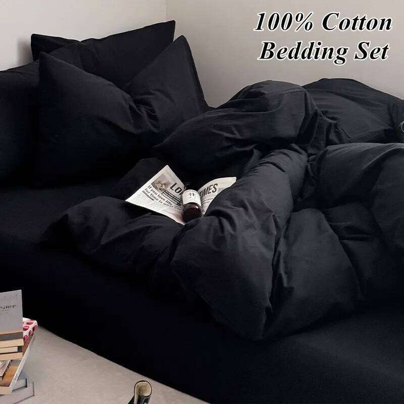 Bonenjoy 100% Cotton Bedding Plain Color Bedsheet Single/Queen/King Size Bedclothes Skin-friendly Bed Linen Set H260312