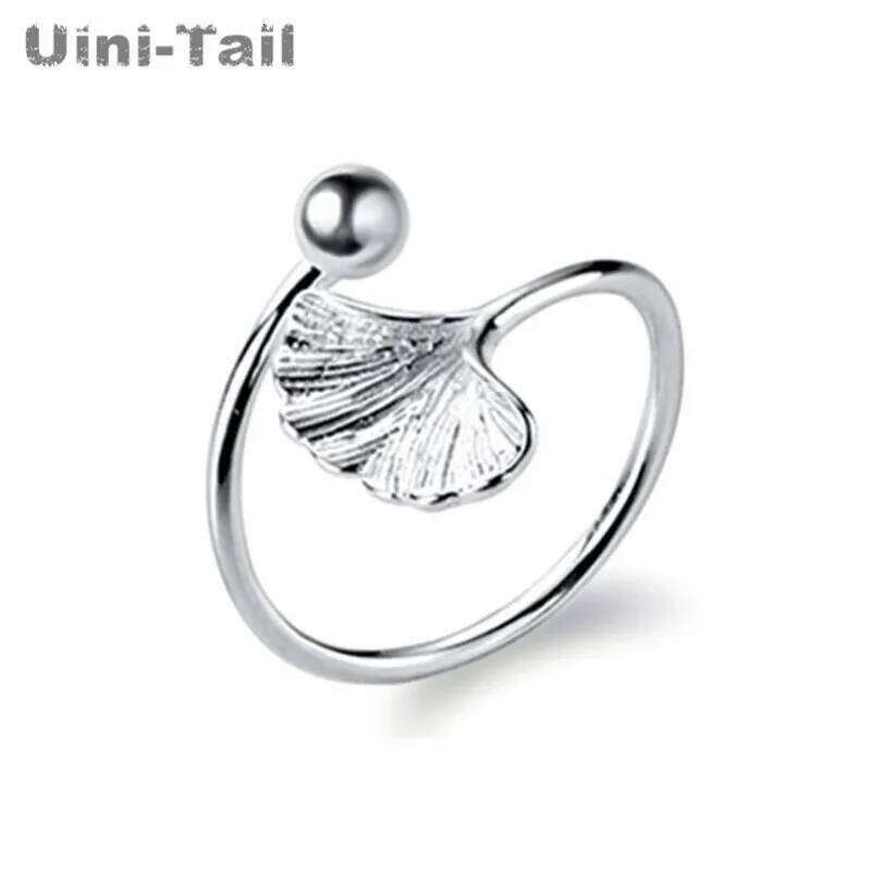 Uini-Tail Hot Sale New 925 Tibetan silver Simple Ginkgo Fresh Fashion Leaf Open Ring High Quality Jewelry ED650 H260312