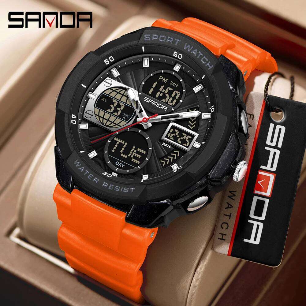 SANDA 6298 brand casual men's sports backlight 50M anti student alarm clock dual display digital watch 2026