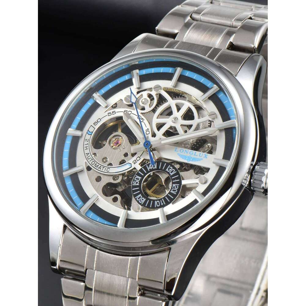LONGLUX automatic man luxury wholesale mechanical wristwatches stainless steel skeleton waterproof mens watch men gift