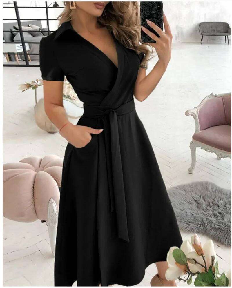 Spring/Summer Fashion Long sleeved V-neck Printed Wrapped Hip Dress Women's loose and versatile temperament personality C260312