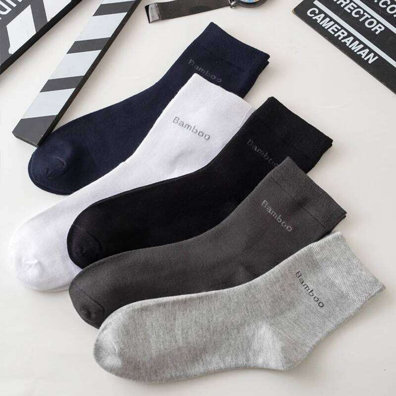 5Pairs Brand Men Bamboo fiber Comfortable Breathable Casual Black White Business High Quality Male Gift Socks Z260312