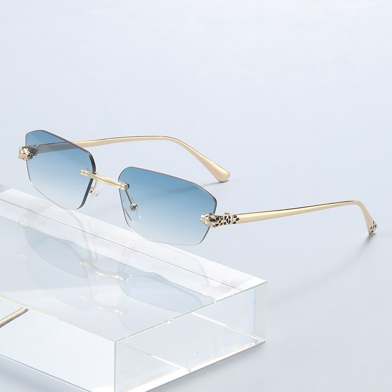 Cheetah Decorative Frameless Polygonal Colorful Men and Women Retro Leopard Head Metal Sunglasses Wholesale