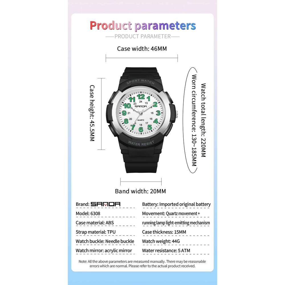SANDA 6308 Men's Fashion Simple Original Gift Silicone Quartz Watch Student Boyfriend Clock Pointer