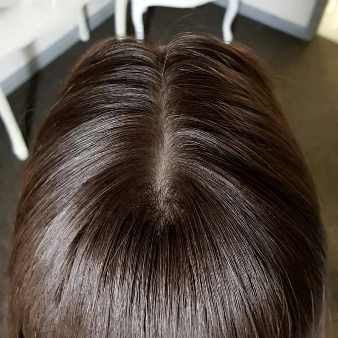 Jewish Topper Soft Silky European Virgin Human Hair Silk Top Kosher Sheitels Brown Hair Piece for White Women Topper
