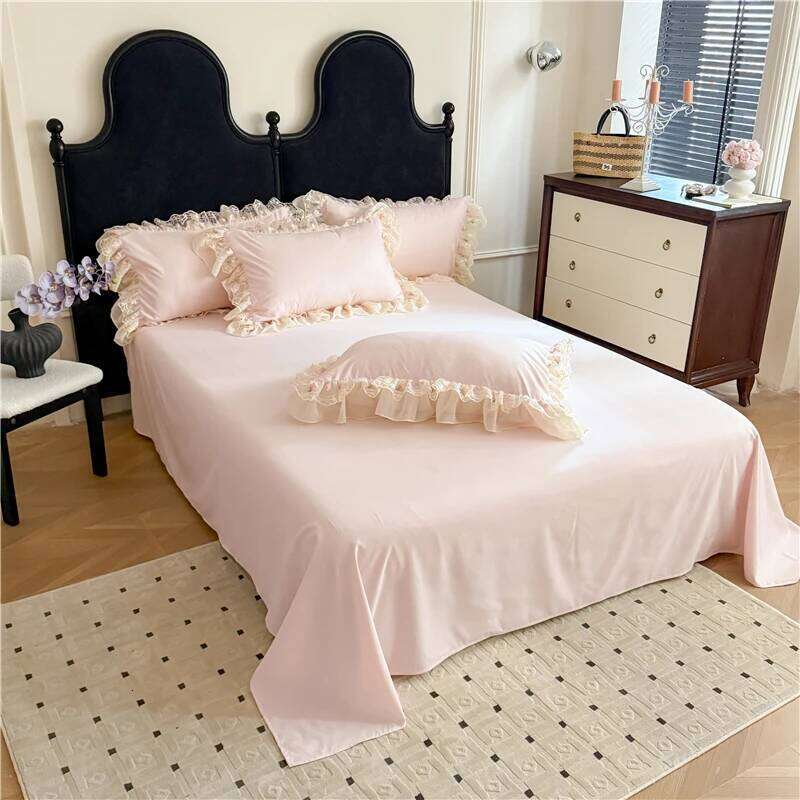 4Pcs Princess Wedding Bedding Set Korean Style Lace Flowers Embroidery Duvet Cover Bed Sheet/Fitted Sheet/Bed Skirt Pillowcases H260312