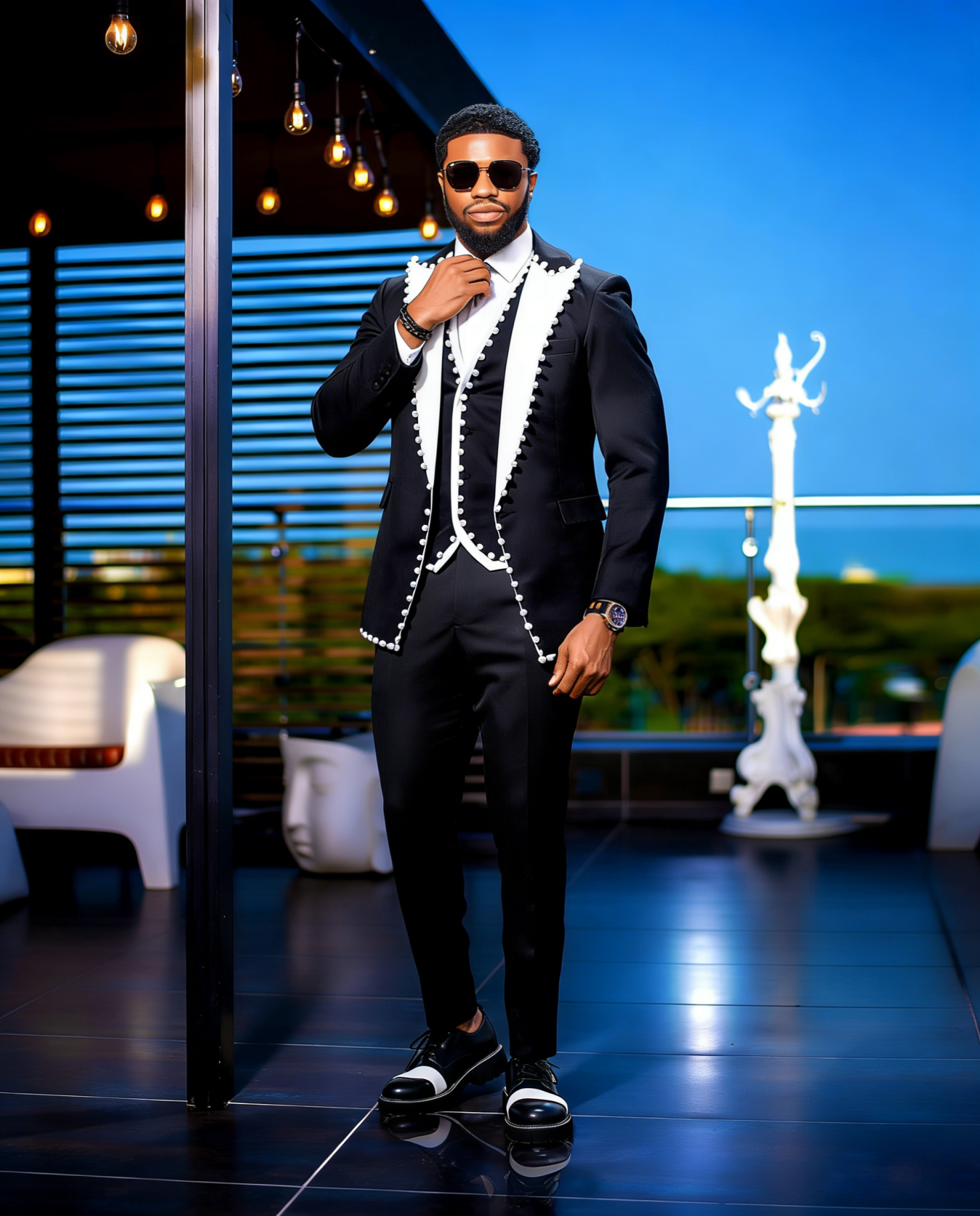 Classic Splicing Man Slim Fit Suits 3 Pieces Jacket Vest Pants Party Pearls Peak Lapel for Wedding Groom Tuxedo Customized
