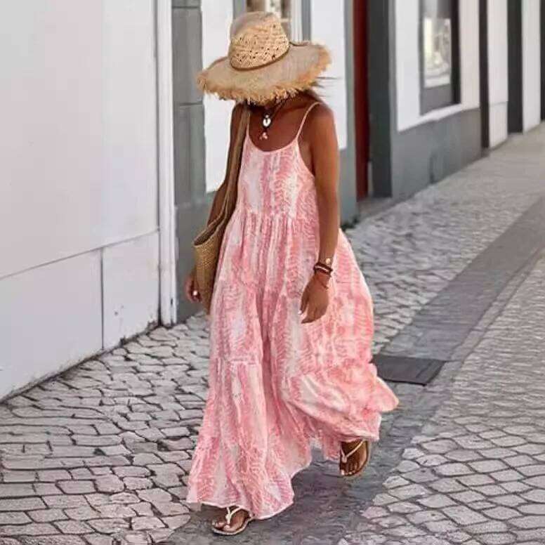 2024 New Summer Women's Bohemian Long Dress Fashion Sexy Printed Beach Vacation Suspender Skirt for Women C260312