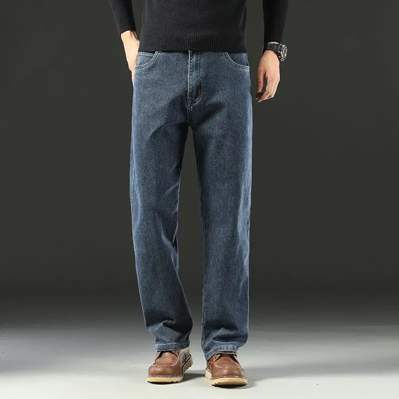 Spring and Autumn Mens Baggy Jeans Casual Straight Stretch Versatile Wide-leg Business Denim Pants Comfortable Loose Trousers 260310