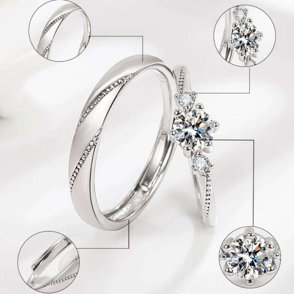 WANZHI New Diamond Inlaid Couple for Men and Women Adjustable Opening Wedding Engagement Rings Jewelry Accessories H260312