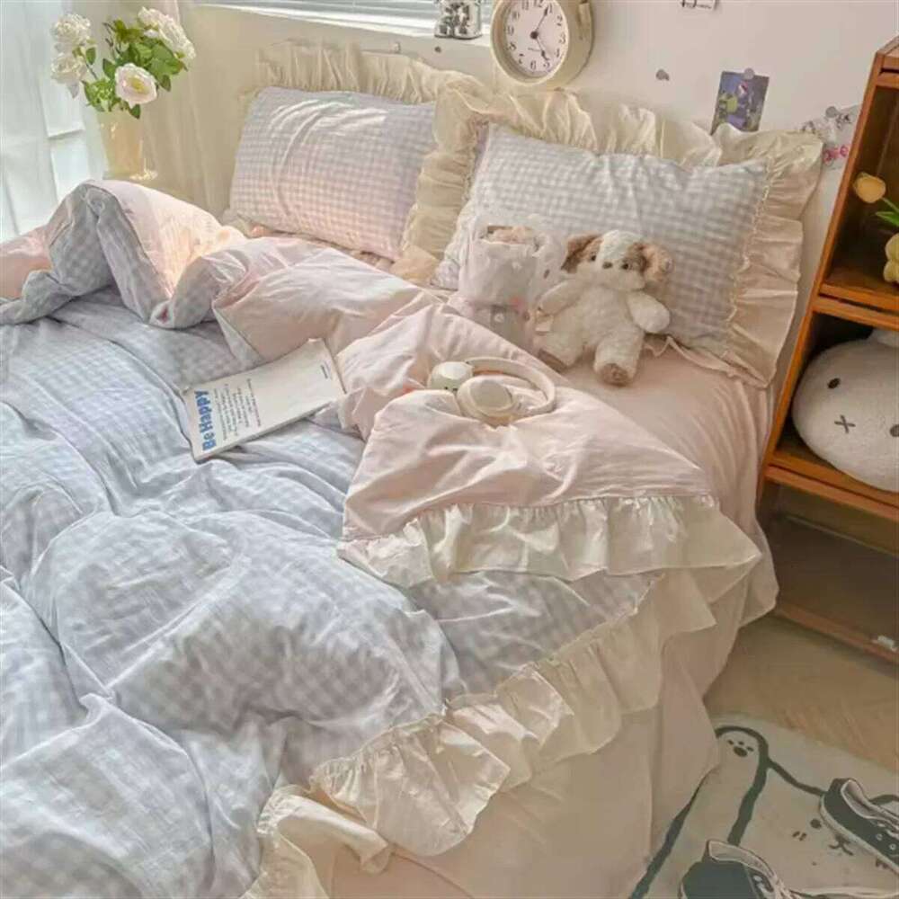 Romantic Black Bedding Set Flat Sheet Pillowcase Twin Full Queen Princess Style Bed Linen Kids Girls Floral Duvet Cover H260312