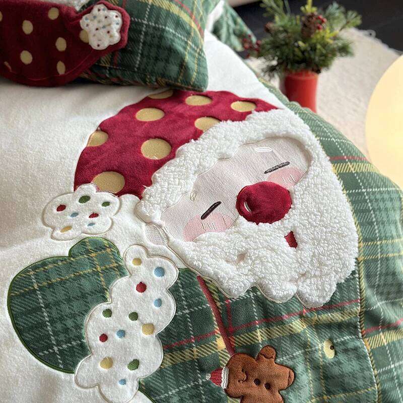 3/4Pcs Cute Santa Claus Embroidery Winter Warm Milk Velvet Bedding Set Single Duvet Cover Bed Sheet Pillowcases Christmas Gifts H260312