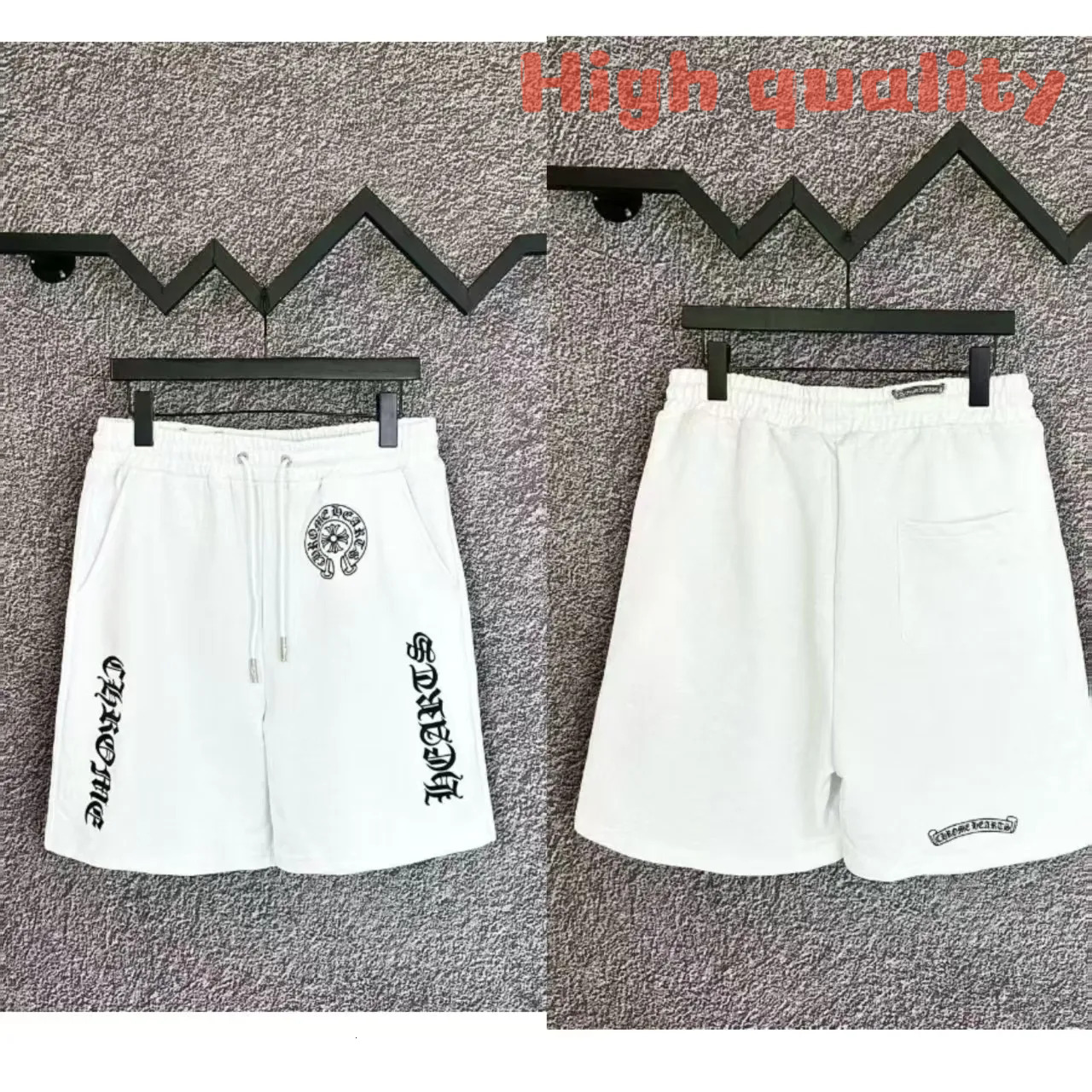 chromelysheartsShorts Designer Mens High Street Hip Hop Punk Style Chrome Shorts Cross Print Swearpants Sanskrit Pattern Short Chrome Graphic Embroidery 03c
