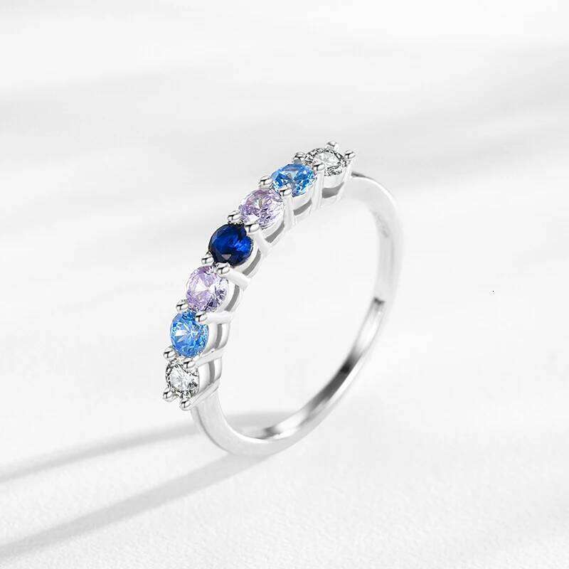 Ailmay 925 Sterling Silver Charm Rainbow Crystal Rings For Women Stackable Slim 3 Color Wedding Engagement Band Fine Jewelry H260312