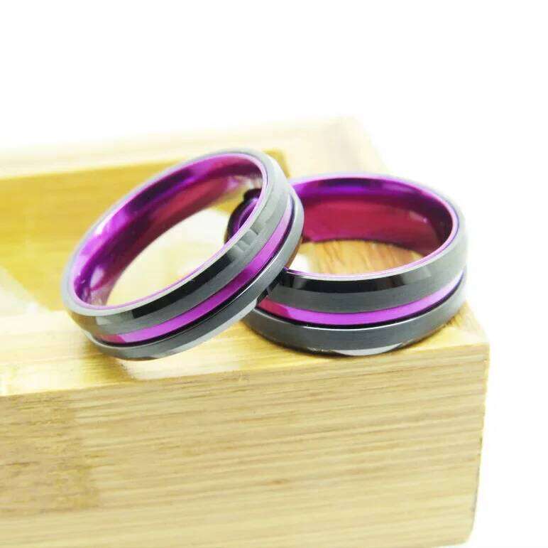 Somen New Men Black Brushed Tungsten Carbide Ring 6mm 8mm Purple Inside Wedding Band Male Engagement Rings Anel Masculino H260312