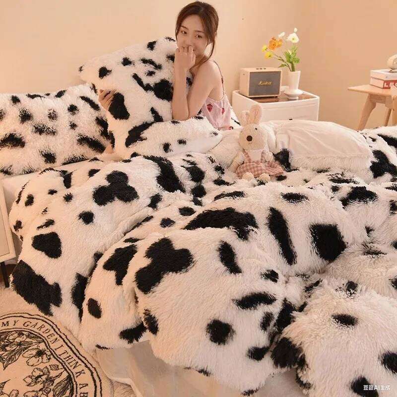 1pc Extra large bedding seasonal plush 4-piece set soft and thick down duvet cover velvet bed sheet rainbow style H260312