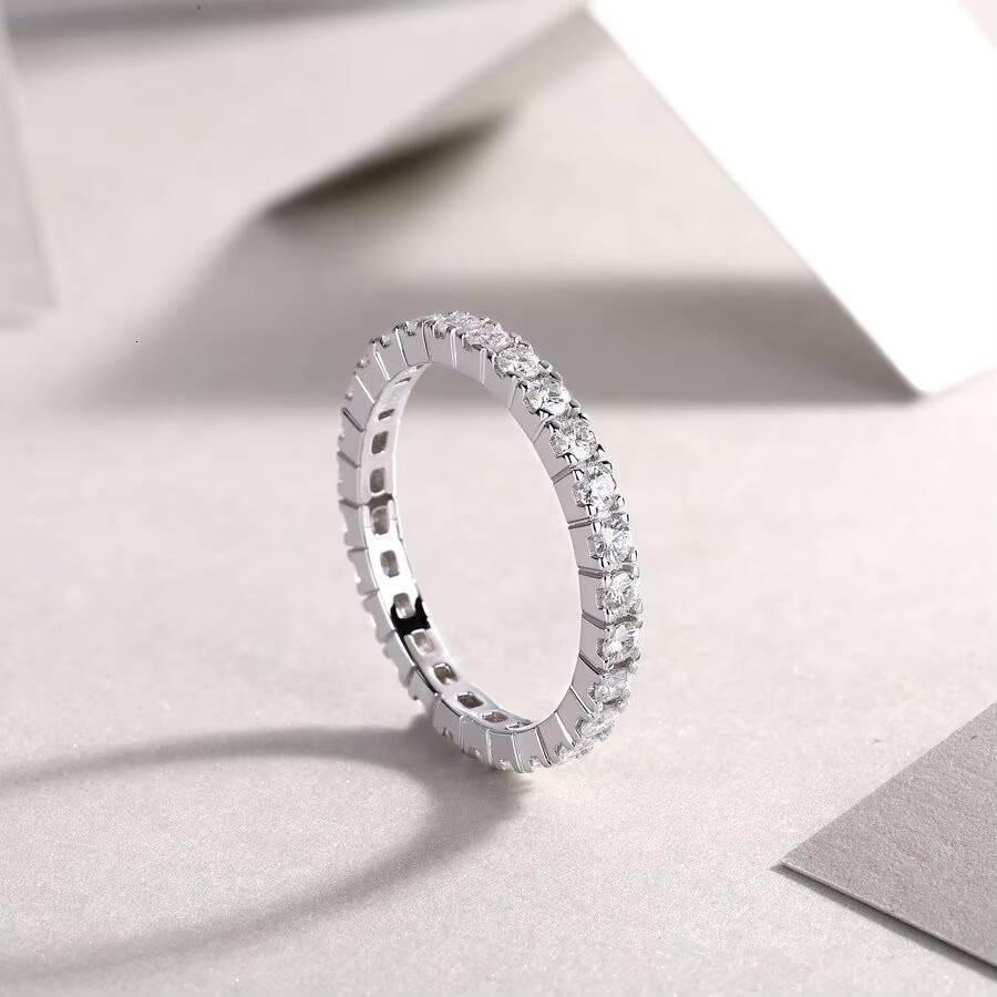 2mm Moissanite Eternity Band Ring S925 Sterling Silver Square Design Wedding or Anniversary Gift for Women