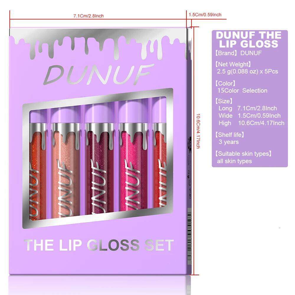 DUNUF 5 Sets Pearl Moisturizing Lip Gloss Easy Color Lipstick W260311