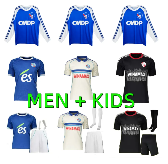 2025 2026 Strasbourg PANICHELLI Soccer Jerseys 25 26 Men Kit kids Maillot de foot EL MOURABET EMEGHA BAKWA MWANGA MOREIRA JR G.DOUE AMO GODO 1978 retro football shirts