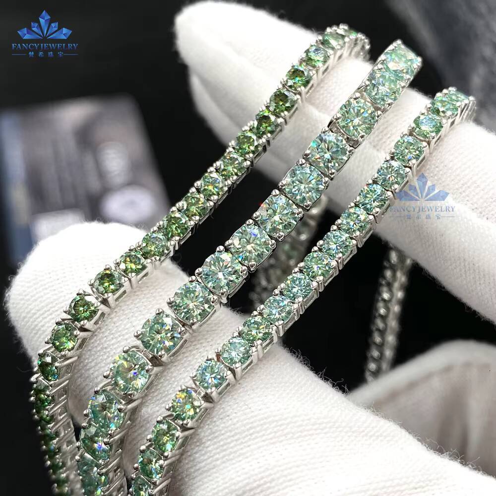 4mm VVS Light Blue Mossinate Tennis Chain 925 Sterling Silver Colorful Hiphop Iced Out New Collection of Moissanite Necklaces