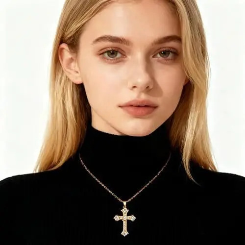 Micro-inlaid Zircon Cross Necklace Pendant Steel High-Grade All-match Jewelry Clavicle Chain Fashion Accessory 260311