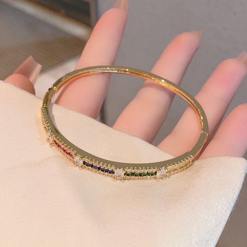 Bracelet Celebrity Style Light Luxury Colorful Gem Bracelet Heavy Craft Electroplated Zirconia Bracelet Multicolored Tourmaline Clasp Bracelet