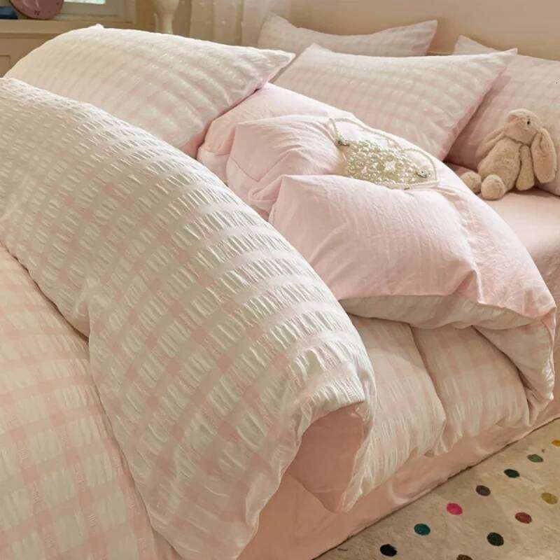 New Lattice Duvet Cover with Sheet Pillowcases No Filling INS Bed Linen Twin Full Queen Size Grid Home Adult Man Bedding Set H260312 - view 5