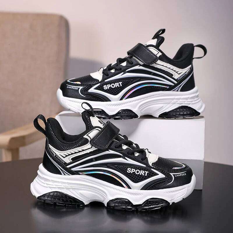 Children Breathable Leather Comfort School Sports Wear-resistant Running Shoes Autumn Casual Flat Sneakers for Kids H260312