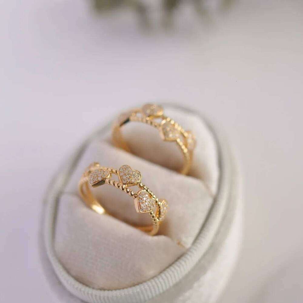 Fashionable S925 Sterling Silver Gold Plated Double full zircon heart charm Heart Simplicity Ring for women fine jewel H260312