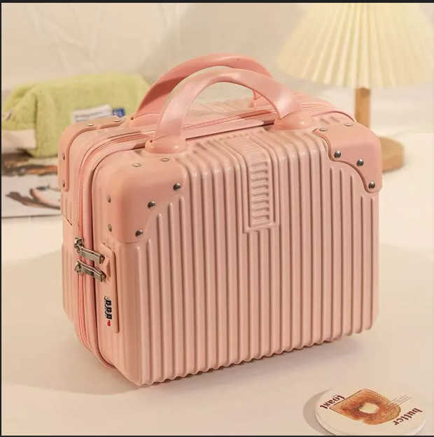 Portable small suitcase makeup bag women's portable storage box with lock and password protection, can be checked as luggage. J260312