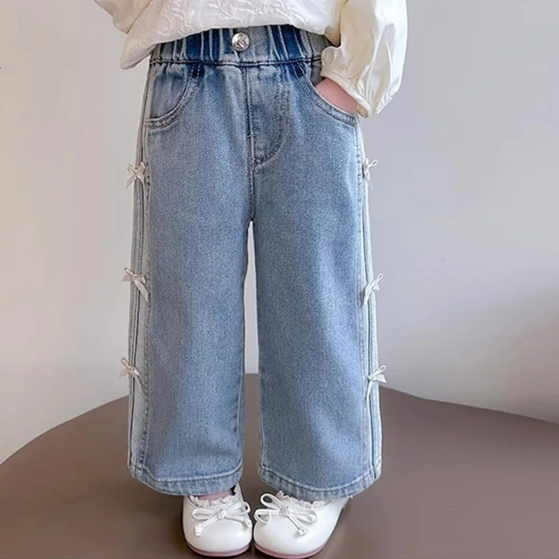 Baby Girls Bow Jeans Kids Spring Autumn Loose long Pants Childrens Straight Wideleg Trousers Toddler Casual Clothing 260311