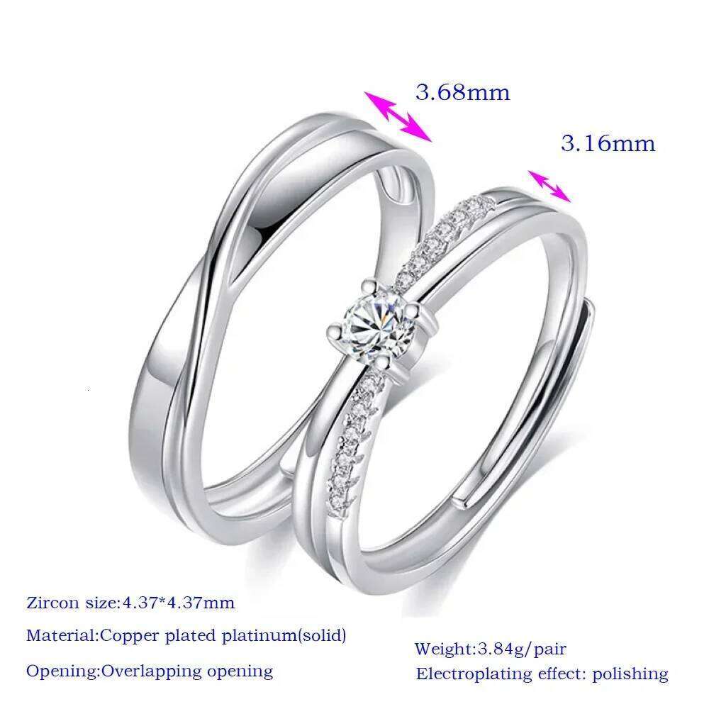 1 Pair Twist Overlap Opening Couple Rings Copper Plated Platinum Five Layer Coating Men Women Adjustable Finger Jewelry W260311