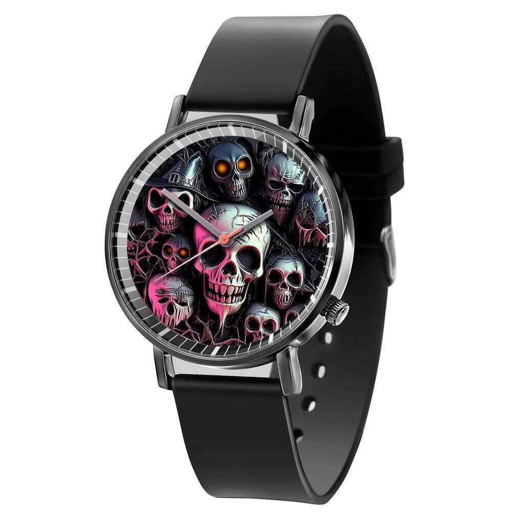 New Halloween Skull Design Quartz Fashion Black Silicone Bracelet Men And Women Clock Gift Watch