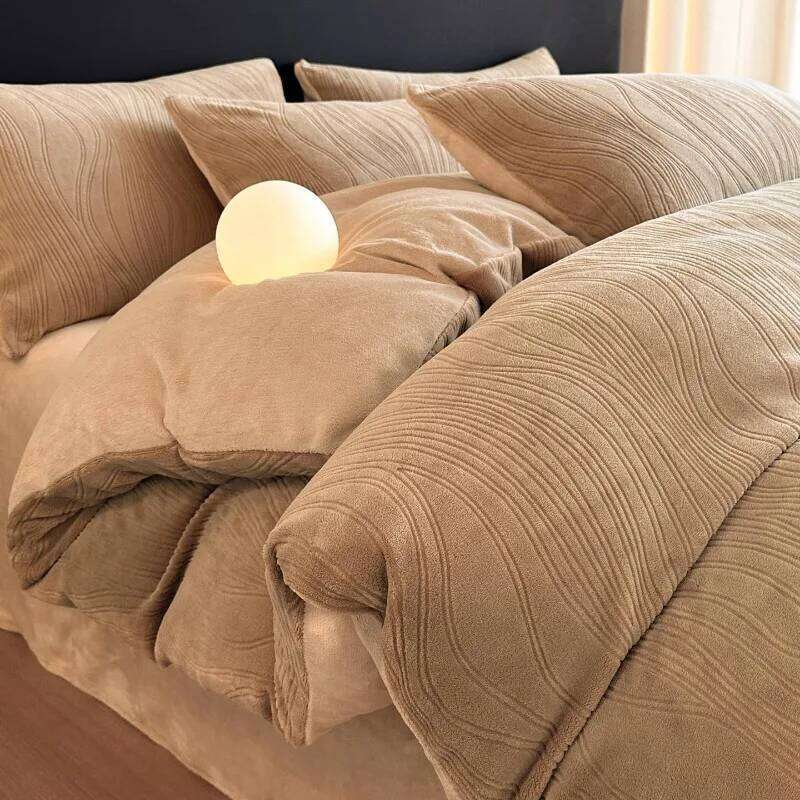 2025 new winter solid color rotten flower milk fleece four-piece set warm thickened bed sheet quilt cover bedding H260312