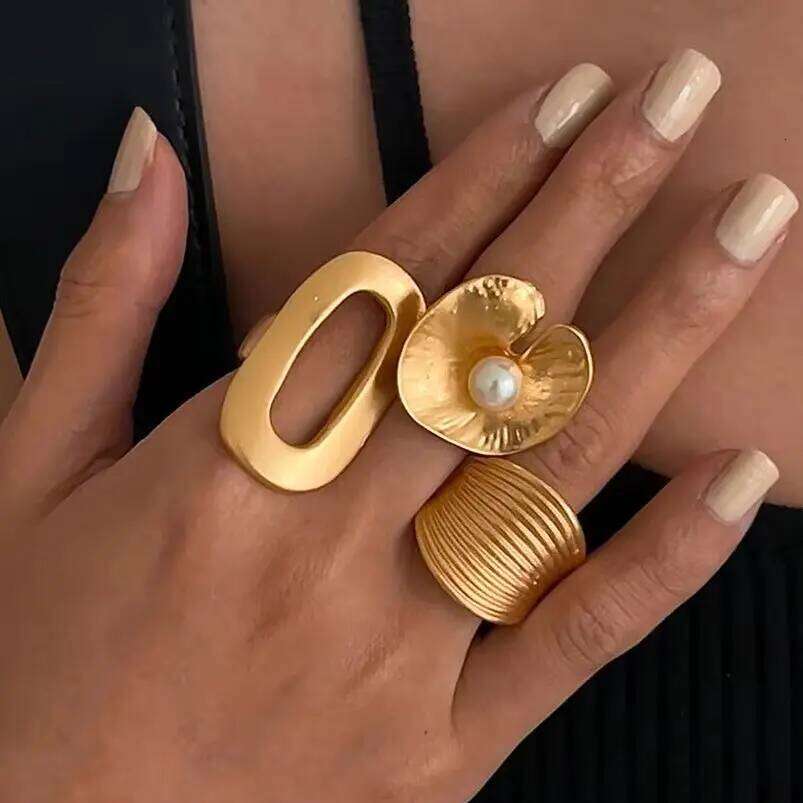 Ingemark Creative Irregular Geometric Open Finger Ring for Women Trendy Vintage Gold Color Adjustable Rings Charm Jewelry Gift H260312