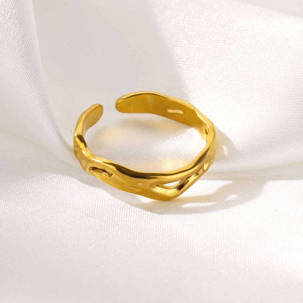 Stainless Steel Irregular Open Rings for Women Gold Color Geometric Adjustable Wedding Ring Aesthetic Waterproof Jewelry H260312