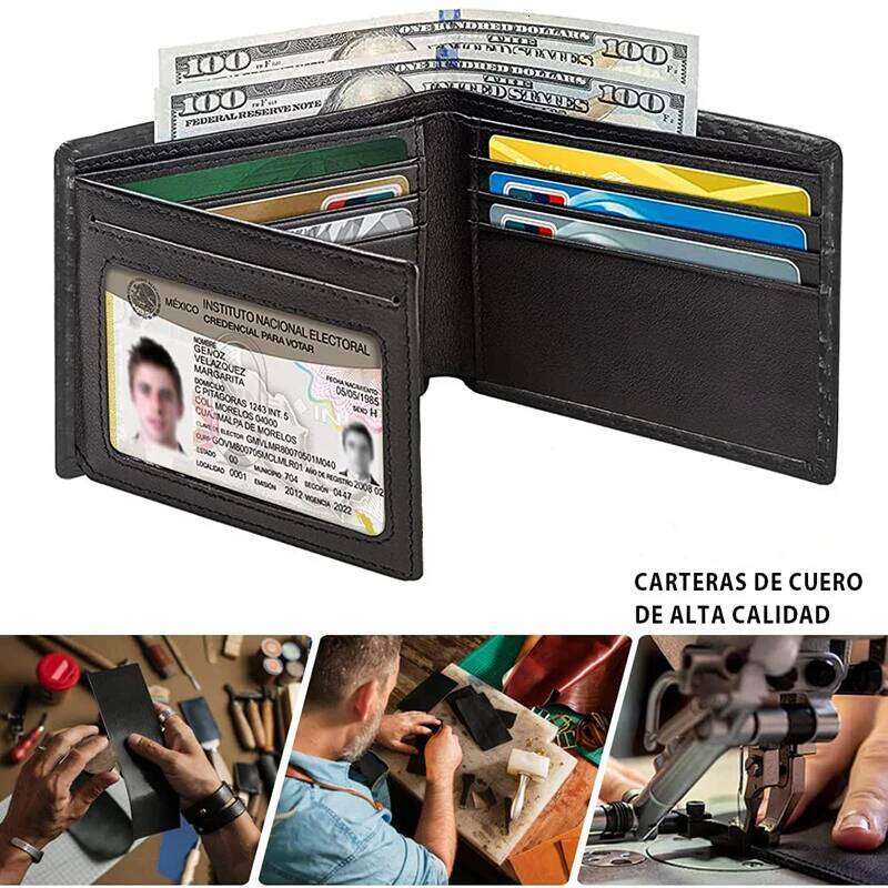 Slim Minimalist Tri-Fold Carbon Fiber RFID Blocking Men's Wallet With ID Window and 9 Card Slots