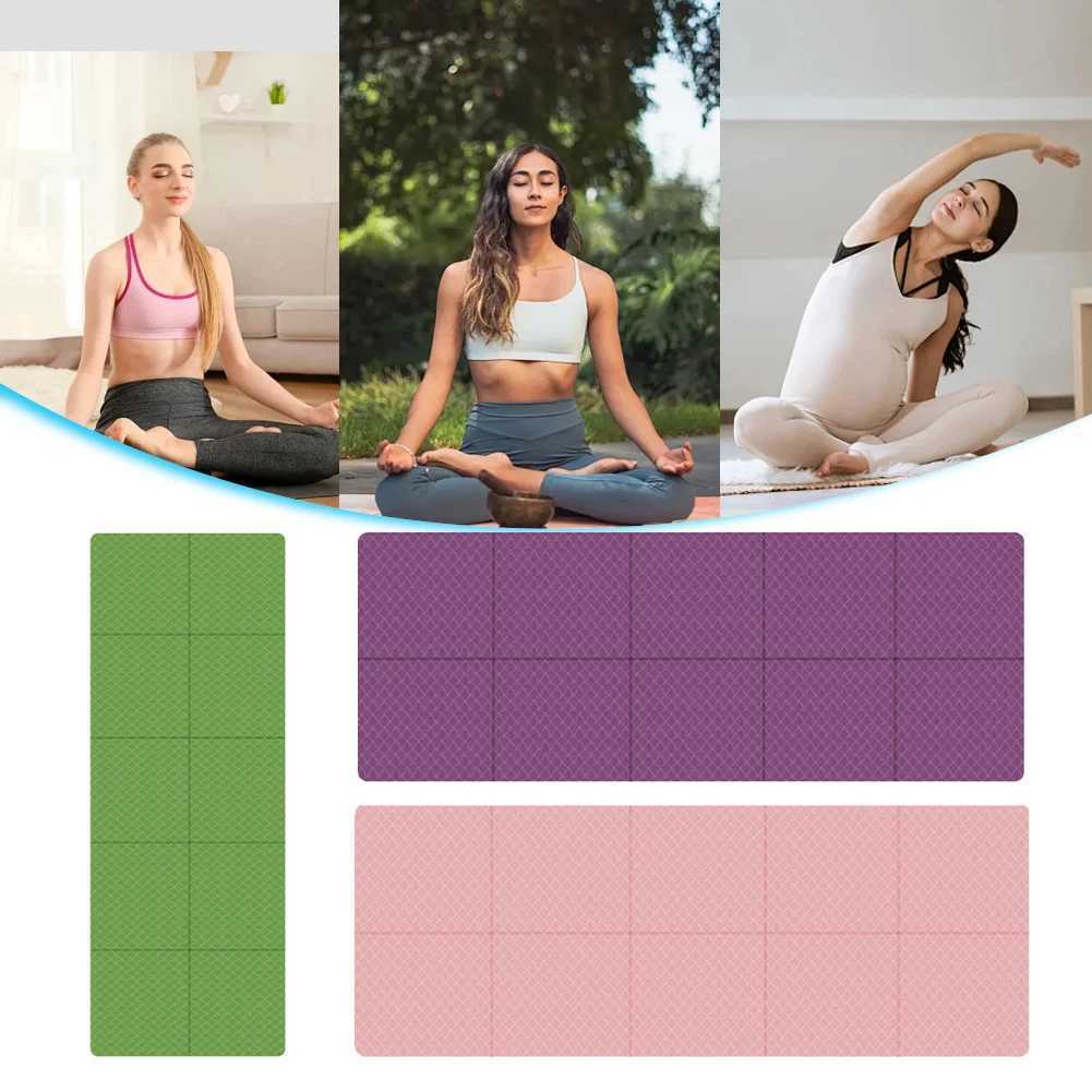 Foldable Yoga Mat Travel Yoga Mat Double Sided 4mm Thick Workout Mat Non-slip Multifunction for Yoga Pilates Floor Workouts M260312