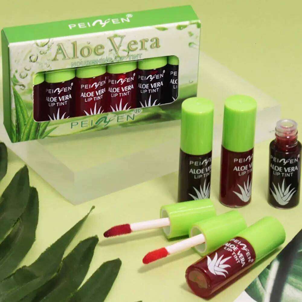 6 Color Set Plumping Liquid Lipstick Aloe Vera Watery Stain Gloss Multi-use Moisturizing Lip & Cheek Tint W260311