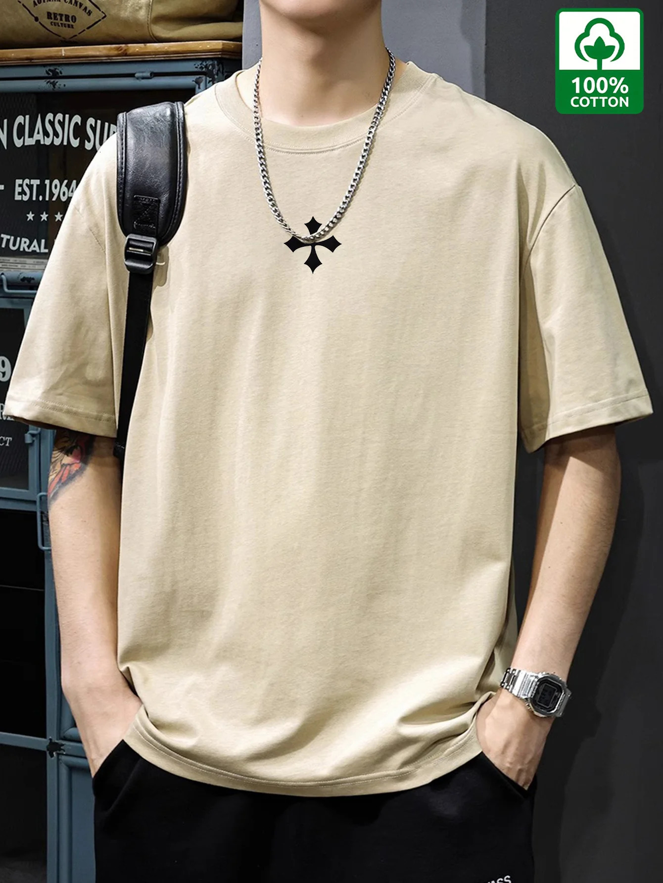 100 Cotton Printed Mens Tshirt Simple and Comfortable Casual 260228