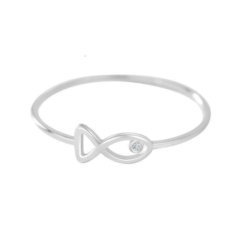 925 Sterling Silver Hollow Fish Rings For Women Simple Fashion Mini Crystal Stone Fine Jewelry Female Finger Accessories H260312