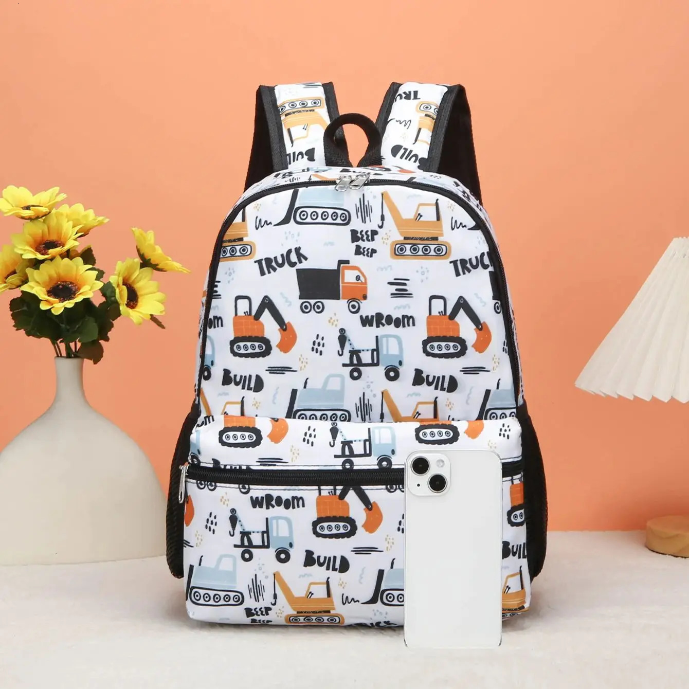 Childrens Cartoon Construction Vehicle Space Backpack Lightweight and Durable Suitable for Boys Girls 260311