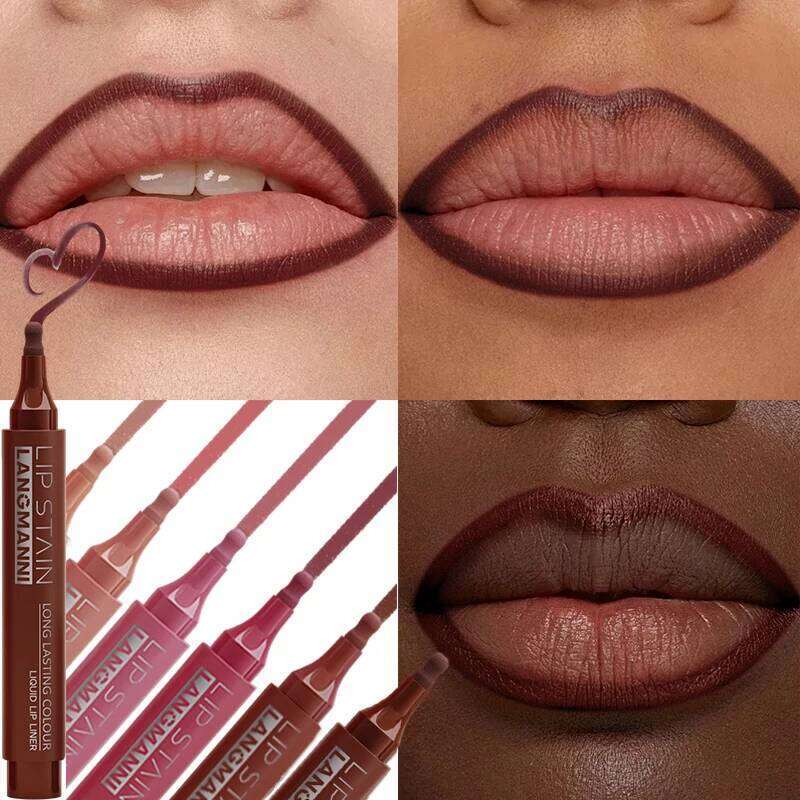 Dark Liquid Dye Liner Pen Waterproof Matte Velvet Lipstick Sexy Red Brown Tint Shape Correction Lip Makeup Women W260311
