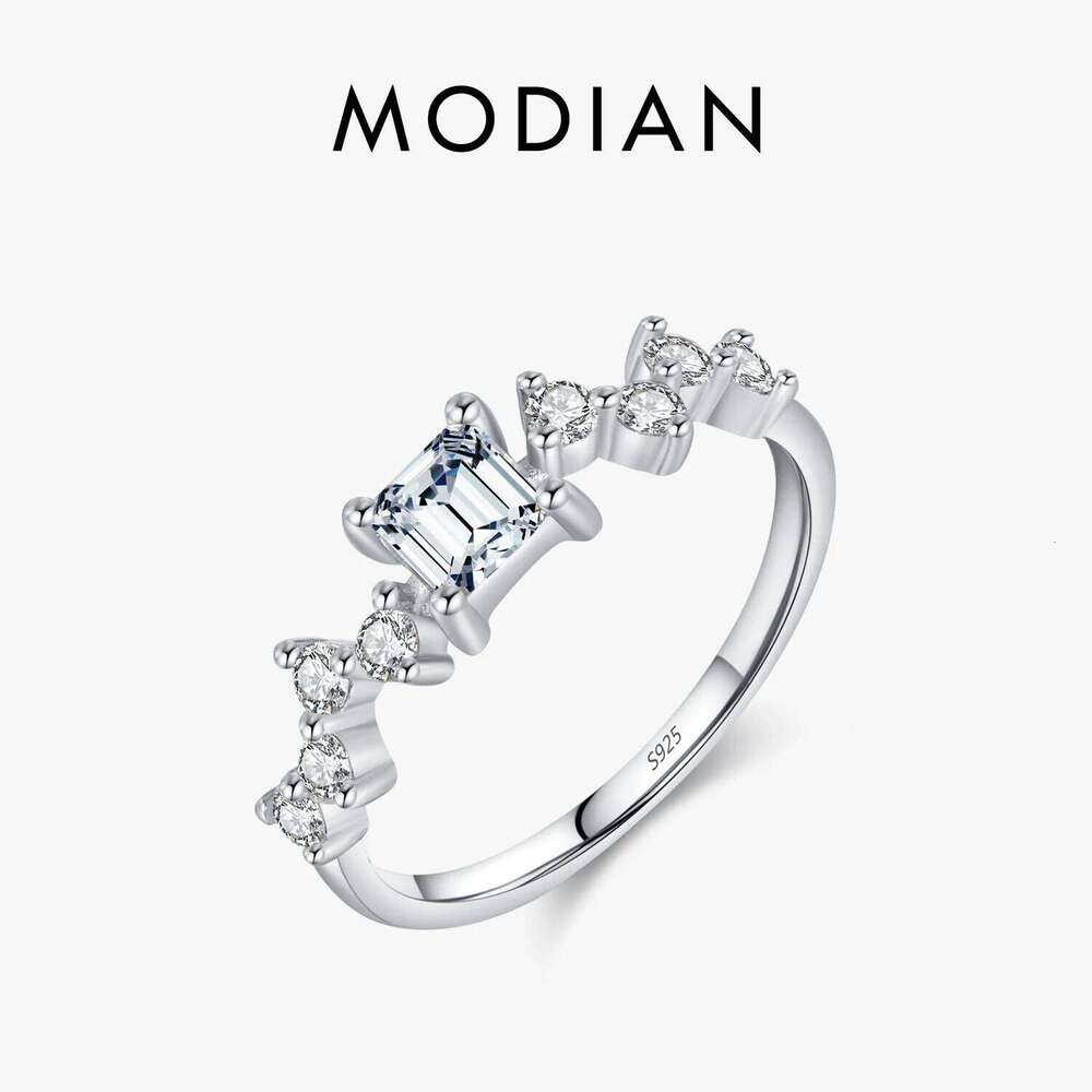 MODIAN Real 925 Sterling Silver Classic Exquisite Sparkling Square CZ Wedding Engagement Band Rings For Women Fine Jewelry H260312