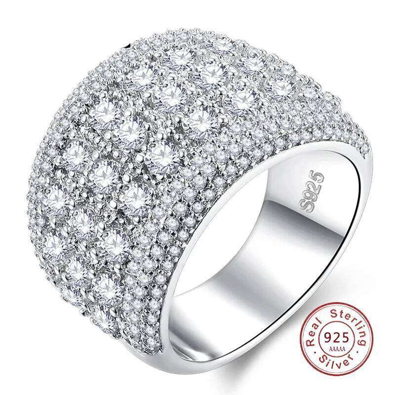 Pure 925 Sterling Silver Sparkling Wide Rings for Women Girls AAA CZ Crystal Wedding Engagement with Stamp Jewelry Summer Sale H260312