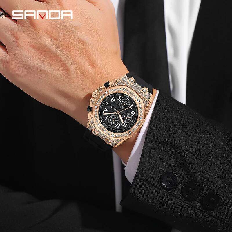 SANDA New 7026 Quartz With Three Eyes And Six Pins Diamond Inlaid Calendar Dial Luminous Waterproof Men's Watch 2025