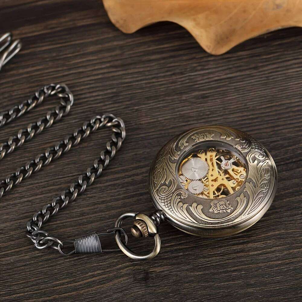 Vintage Luxury Classic Flip Cover Luminous Hollow Out Manual Winding Men Women Mechanical Pocket Watch
