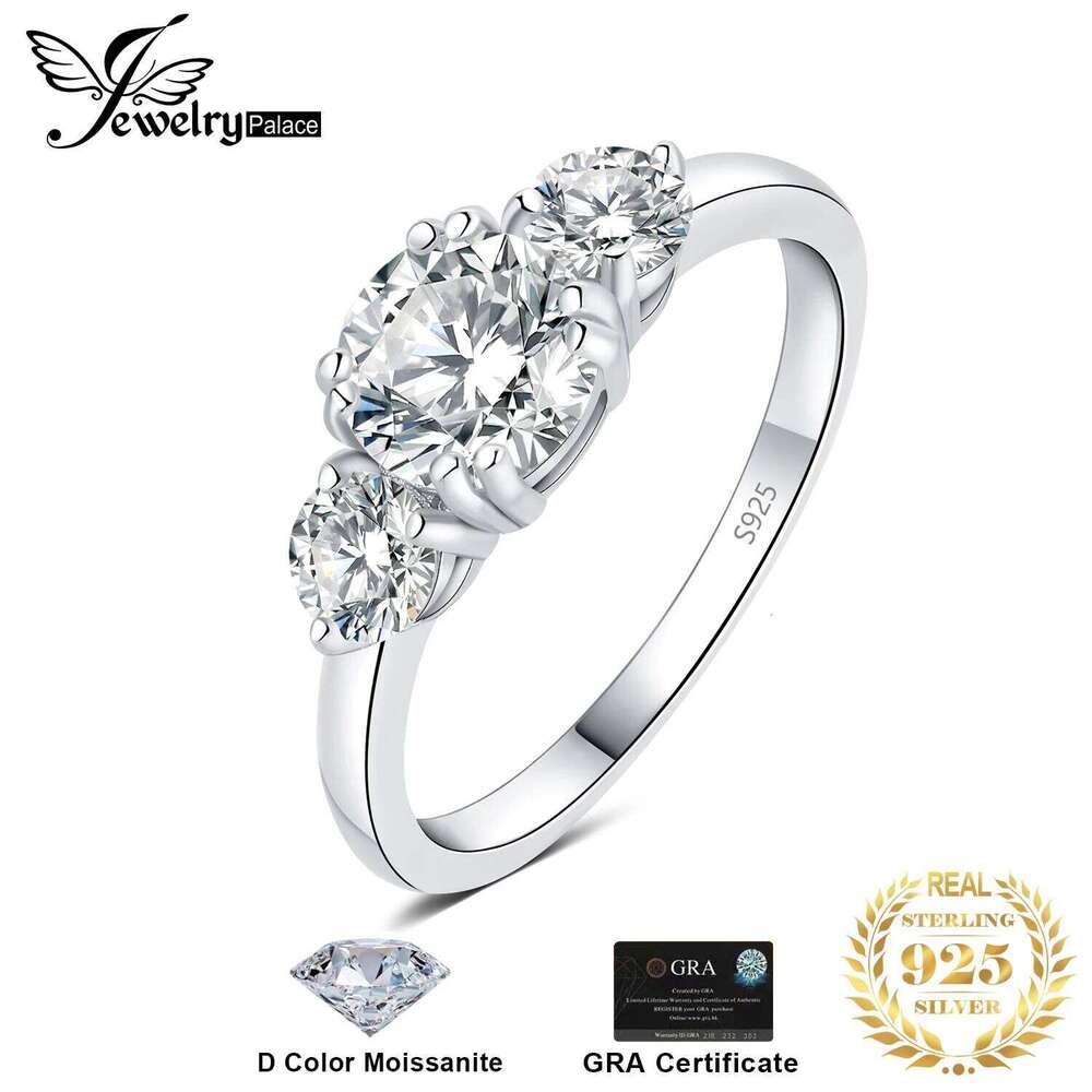 JewelryPalace Moissanite D Color 1.4ct 925 Sterling Silver 3 Stone Wedding Engagement Ring for Woman Yellow Rose Gold Plated H260312