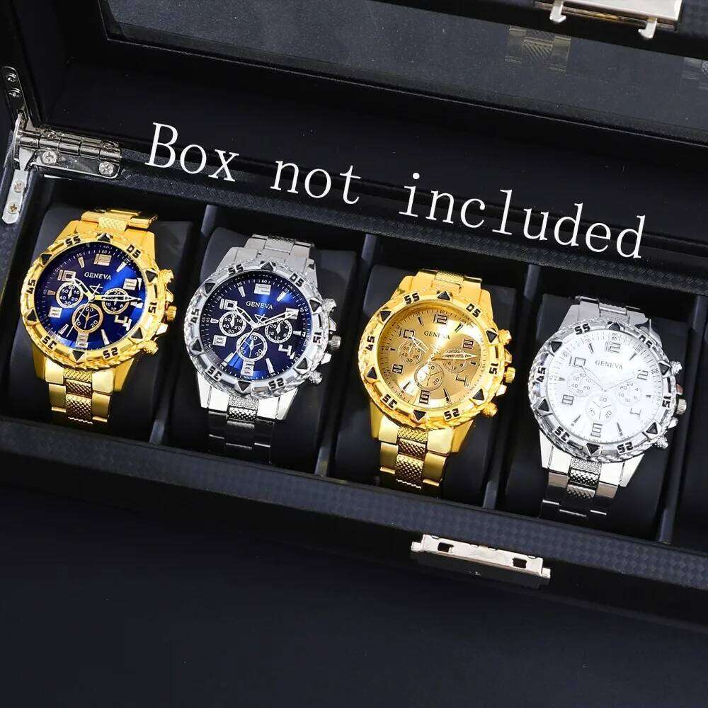 4pcs/set Deluxe Men's Quartz Set Casual Round Dial Alloy Case and Bracelet Electronic Movement Fashionable Business Watch